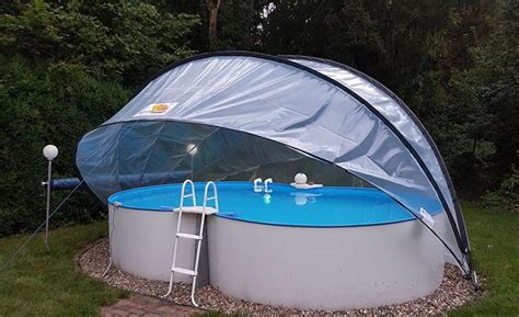 The enclosure system opens and closes and can be motorized or individually cranked. . Above ground pool dome cover